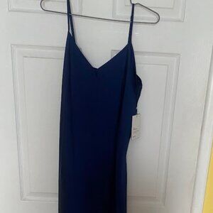 Navy blue satin knix midi slip dress